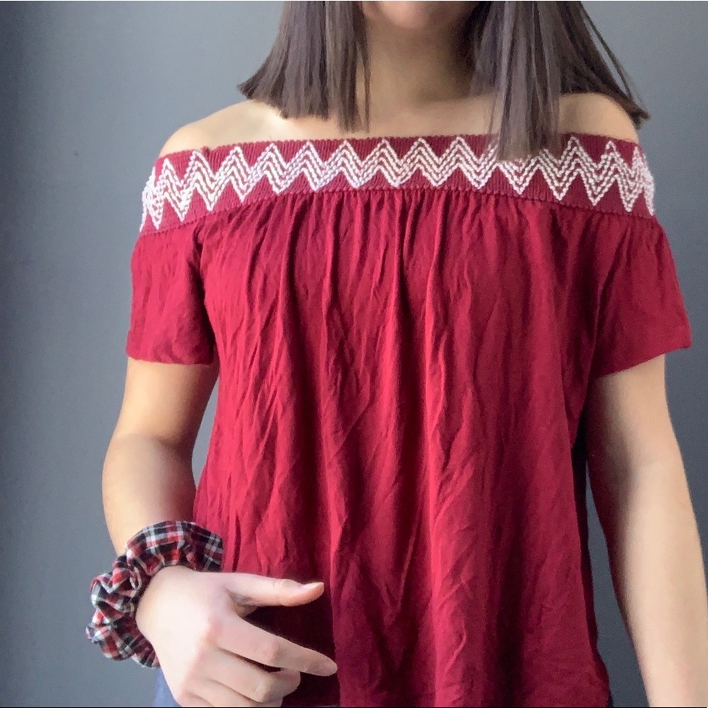Red off the shoulder shirt/Blouse